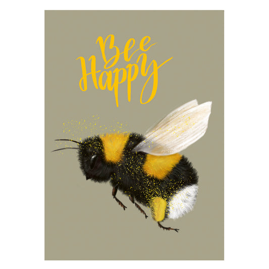 |grau |Grußkarte Hummel Bee Happy |Karte Biene Be Happy