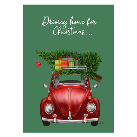 |grün |Weihnachtskarte Driving Home for Christmas |VW Käfer