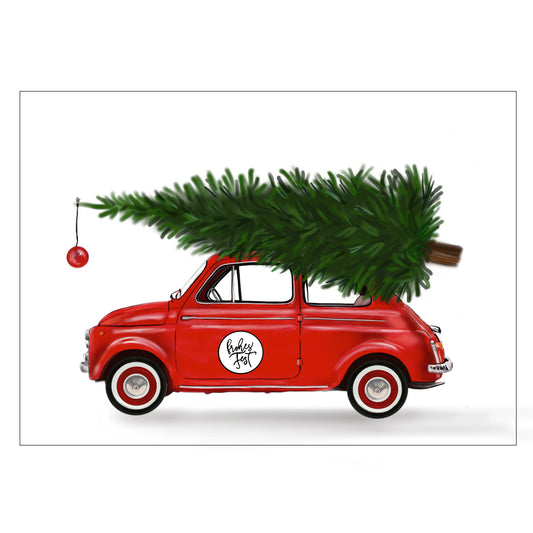 |weiss |Weihnachtskarte Fiat 500 Frohes Fest |Karte Fiat 500