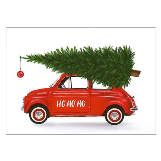 |weiss |Weihnachtskarte Fiat 500 HoHoHo |Karte Fiat 500