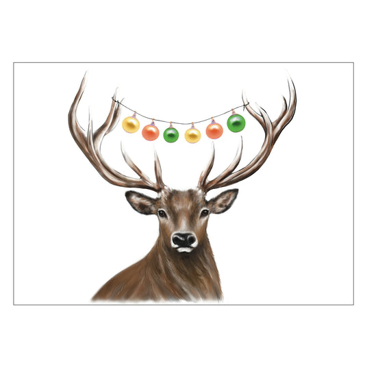 |weiss |Weihnachtskarte Hirsch mit Lichterkette |Karte Hirschgeweih