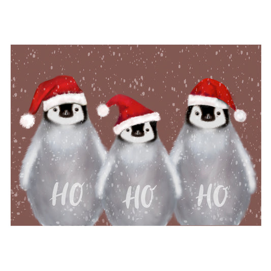 |braun |Weihnachtskarte HoHoHo Pinguine |Karte Weihnachtsmütze
