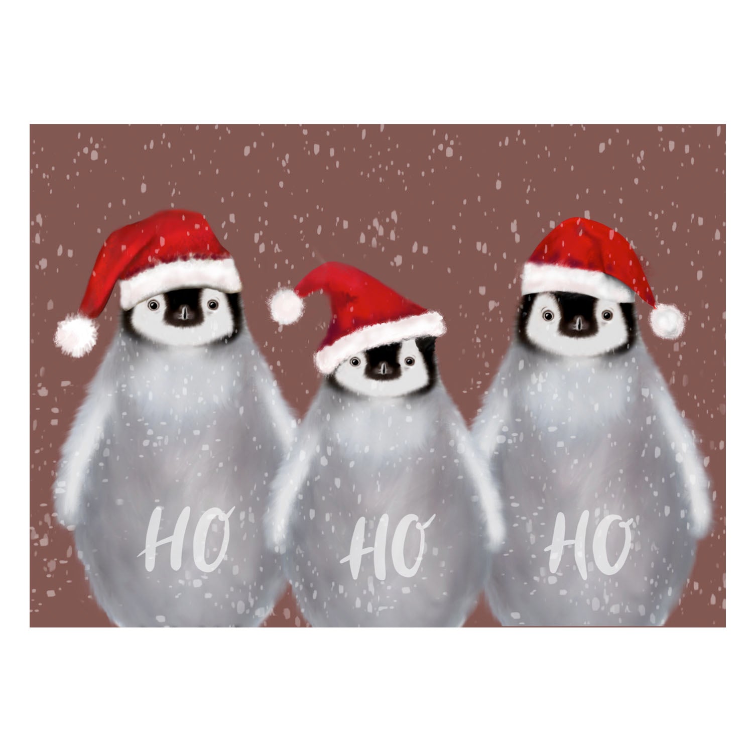 |braun |Weihnachtskarte HoHoHo Pinguine |Karte Weihnachtsmütze