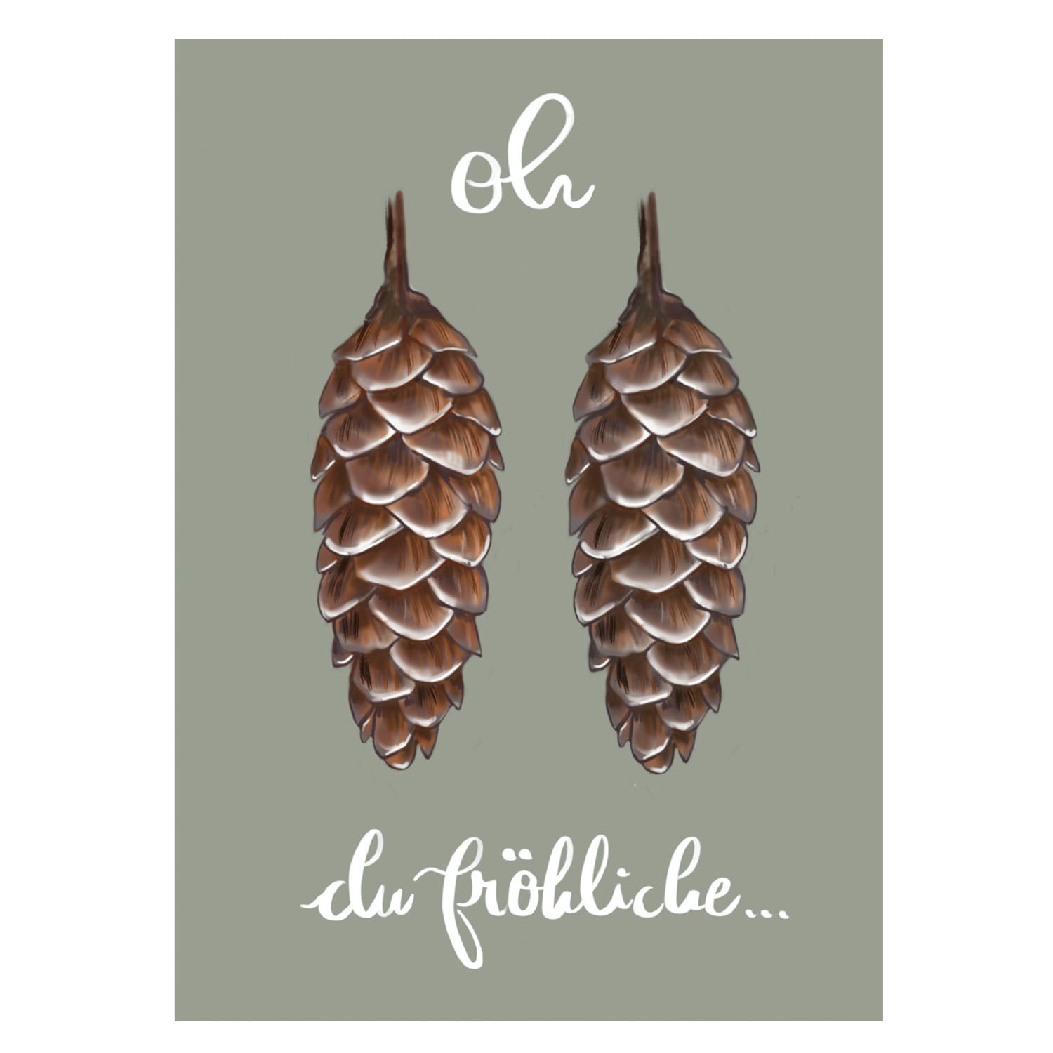 |grau |Weihnachtskarte Zapfen Oh Du fröhliche