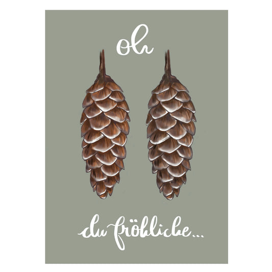 |grau |Weihnachtskarte Zapfen Oh Du fröhliche