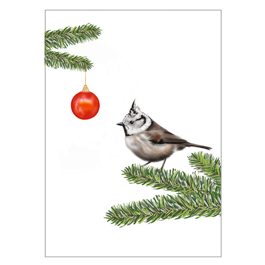 |weiss |Weihnachtskarte Merry Haubenmeise