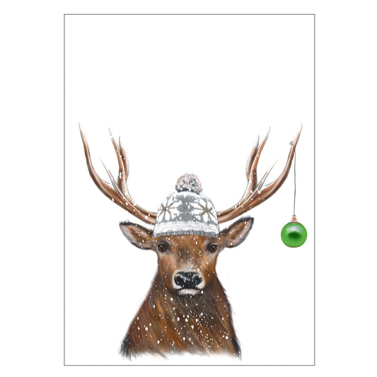 |weiss |Weihnachtskarte Pudelmützenhirsch |Karte Hirsch
