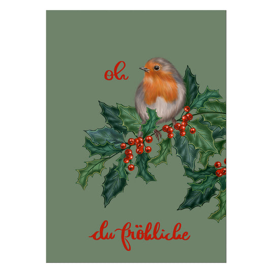 Weihnachtskarte Rotkelchen Oh du fröhliche