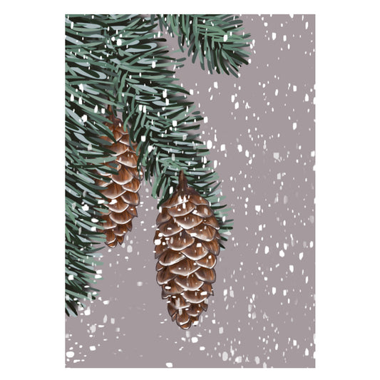 |grau |Weihnachtskarte Tannenzapfen im Schnee | Karte Tannenzweig