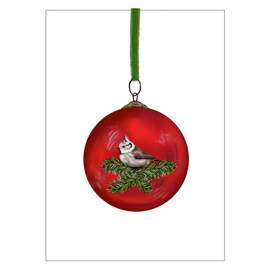 |weiss |Weihnachtskarte Weihnachtskugel Haubenmeise